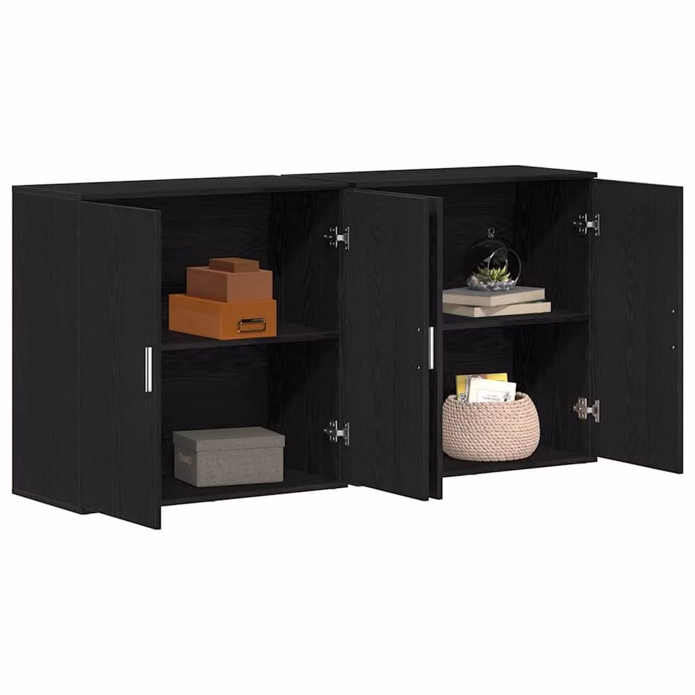 Berkfield Home Set of 2 Modern Black Oak Sideboards in Engineered Wood, W: 79 cm, D: 38 cm, H: 80 cm – 3