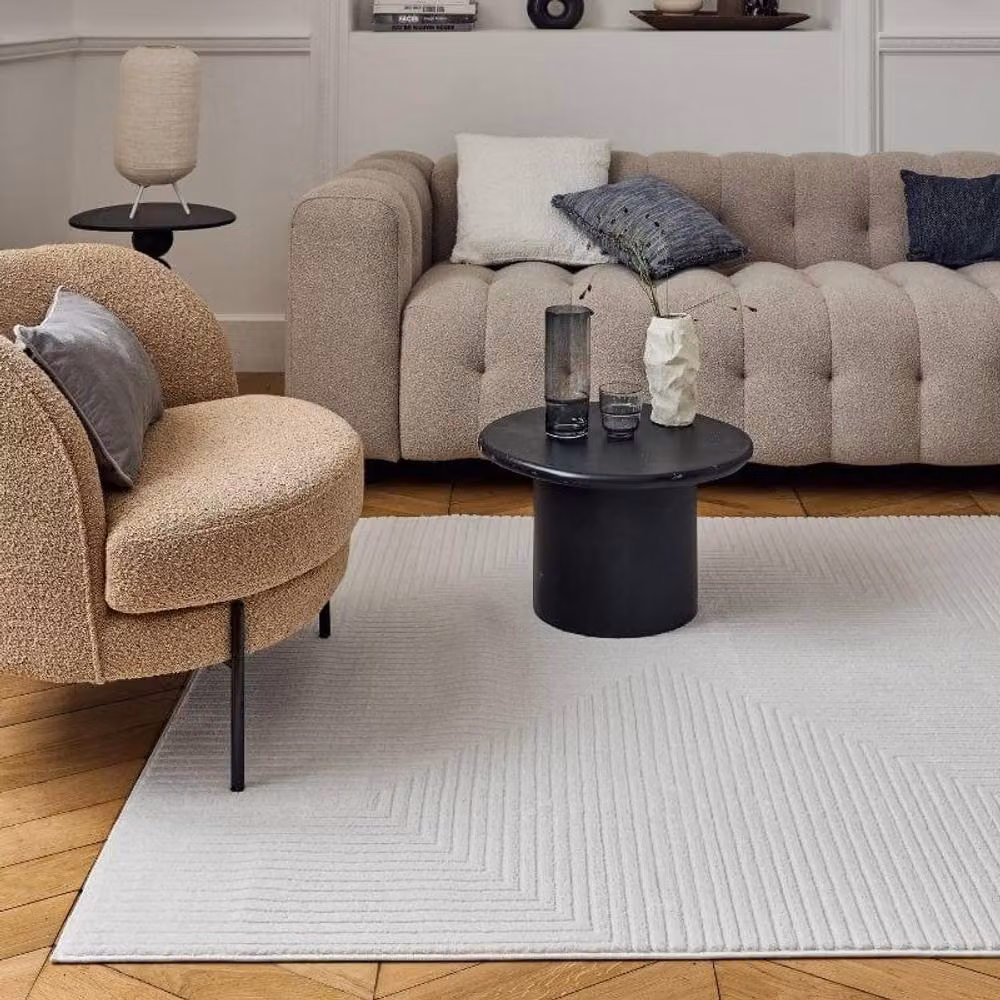 THE RUGS Carmel Maze Design Soft Pile Area Rug, W: 80 cm, L: 300 cm, Ivory & Ivory – 4
