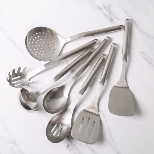 KitchenAid 7-Piece Stainless Steel Utensil Set in Silver, Heat Resistant to 260C