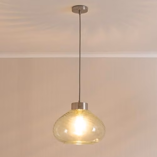 ValueLights Corinne Twill Green Glass and Brushed Chrome Capped Ceiling Pendant Light with Bulb – 2