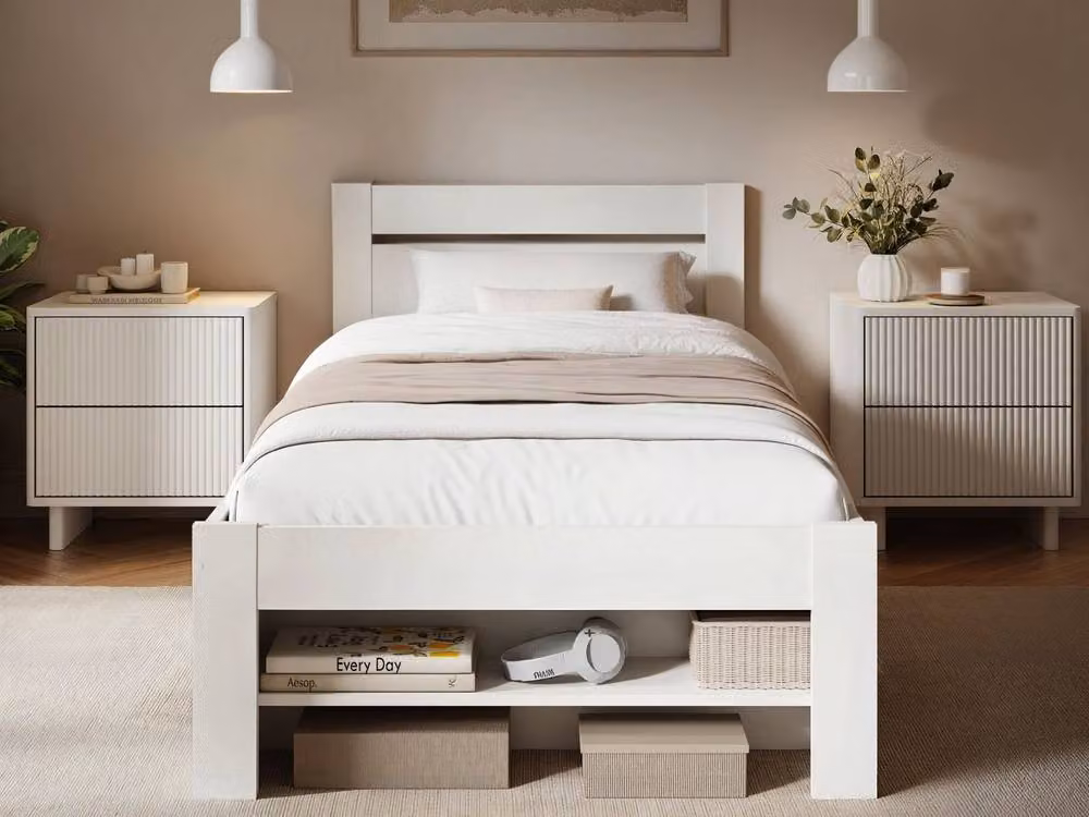 Noomi Pradis Single Storage Bed in White Lacquered Solid Pine W/D/H: 90 x 200 cm – 2