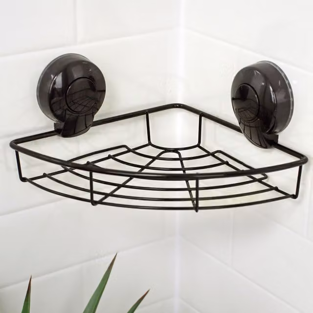 Showerdrape Suctionloc Black Steel Suction Wall Mounted Corner Basket – 2