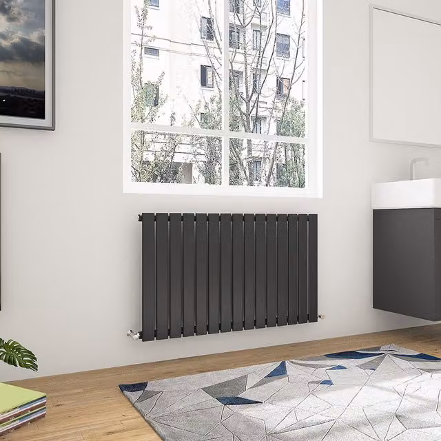 AicaBathroom Horizontal Flat Panel Single Steel Radiator in Black, W: 102 cm, H: 60 cm