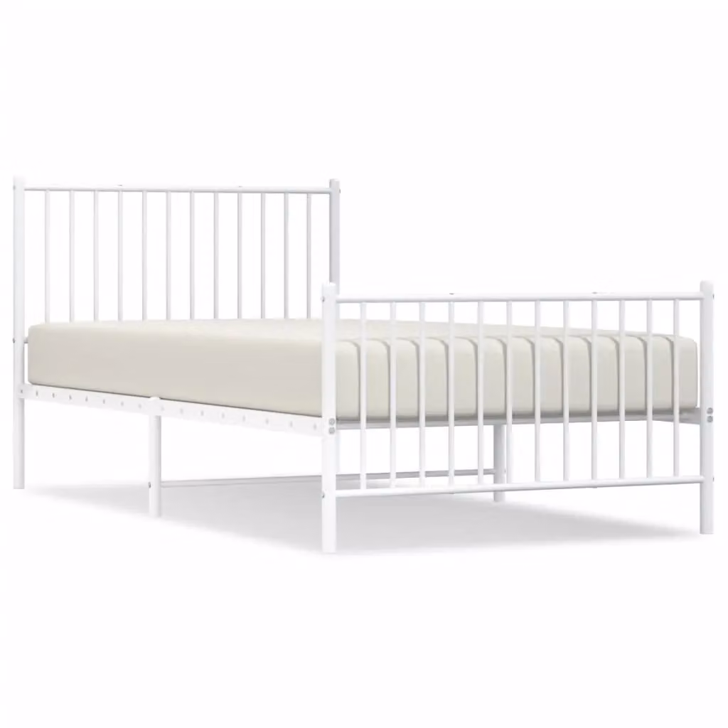Berkfield Home Metal Bed Frame with Headboard and Footboard in White, W/D/H: 100 x 200 cm – 2