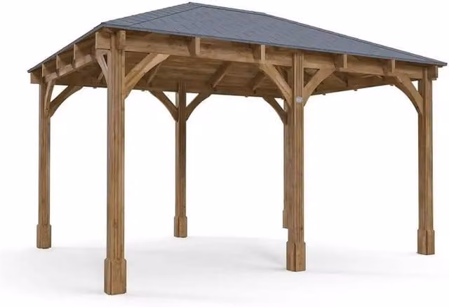 Dunster House Leviathan Heavy Duty Wooden Gazebo with Bitumen Hip Roof Shingles in Brown, W: 400 cm, D: 300 cm – 1