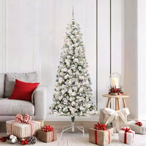 vidaXL Artificial Hinged Christmas Tree in Green and White, Height: 180 cm – 2