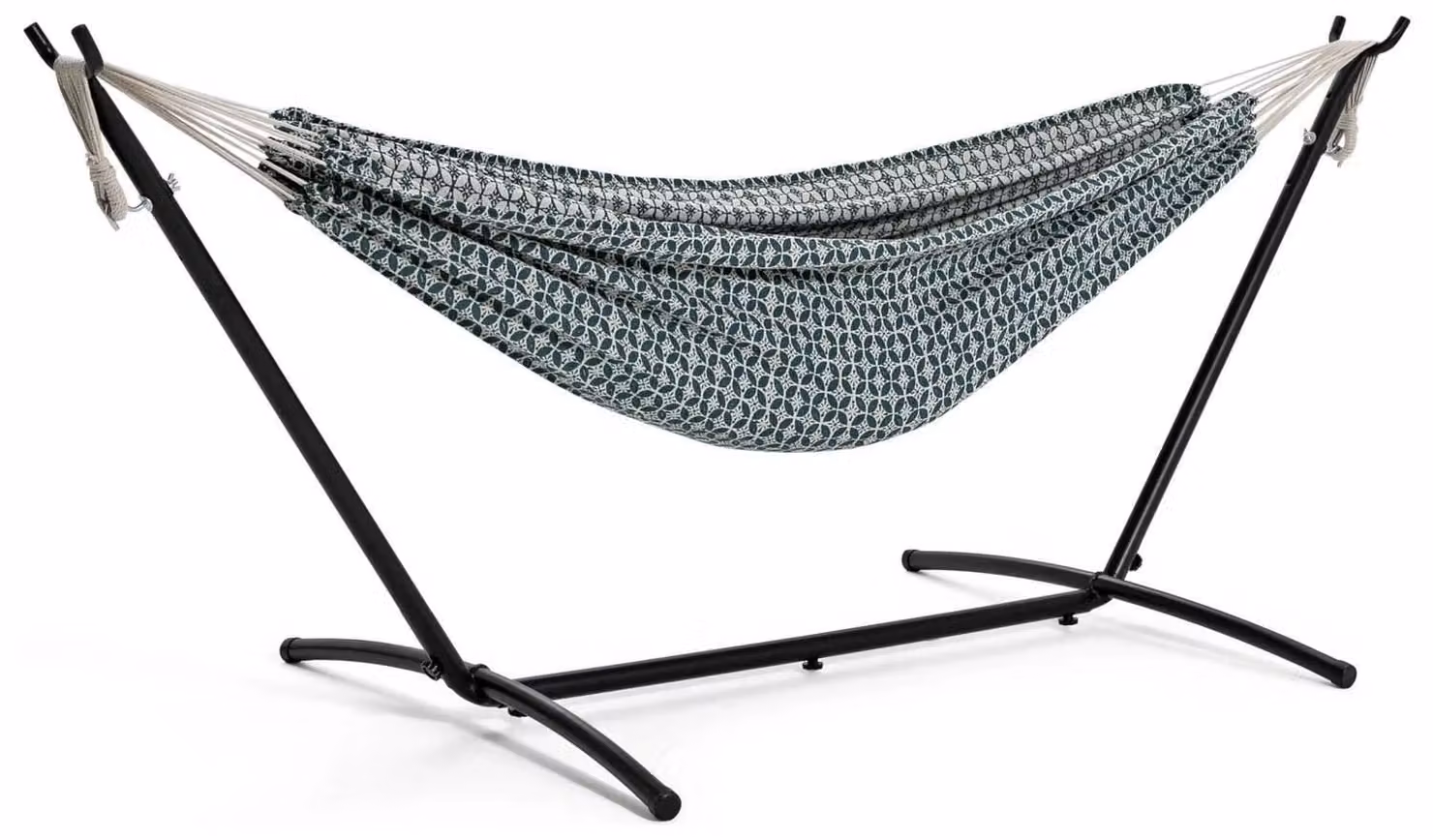 Boho Floral Cotton Hammock with Powder Coated Steel Stand in Green
