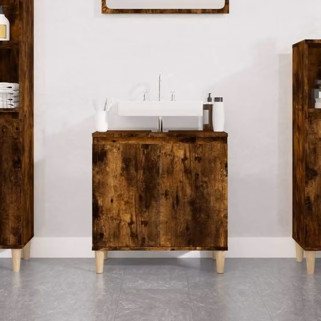 Berkfield Home Smoked Oak Sink Cabinet in Brown, W/D/H: 58 x 33 x 60 cm