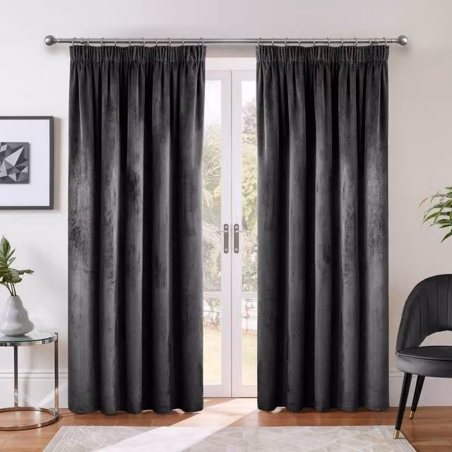 New Edge Blinds Verbena Jacquard Pencil Pleat Curtains in Black, W: 228 cm, H: 228 cm – 1