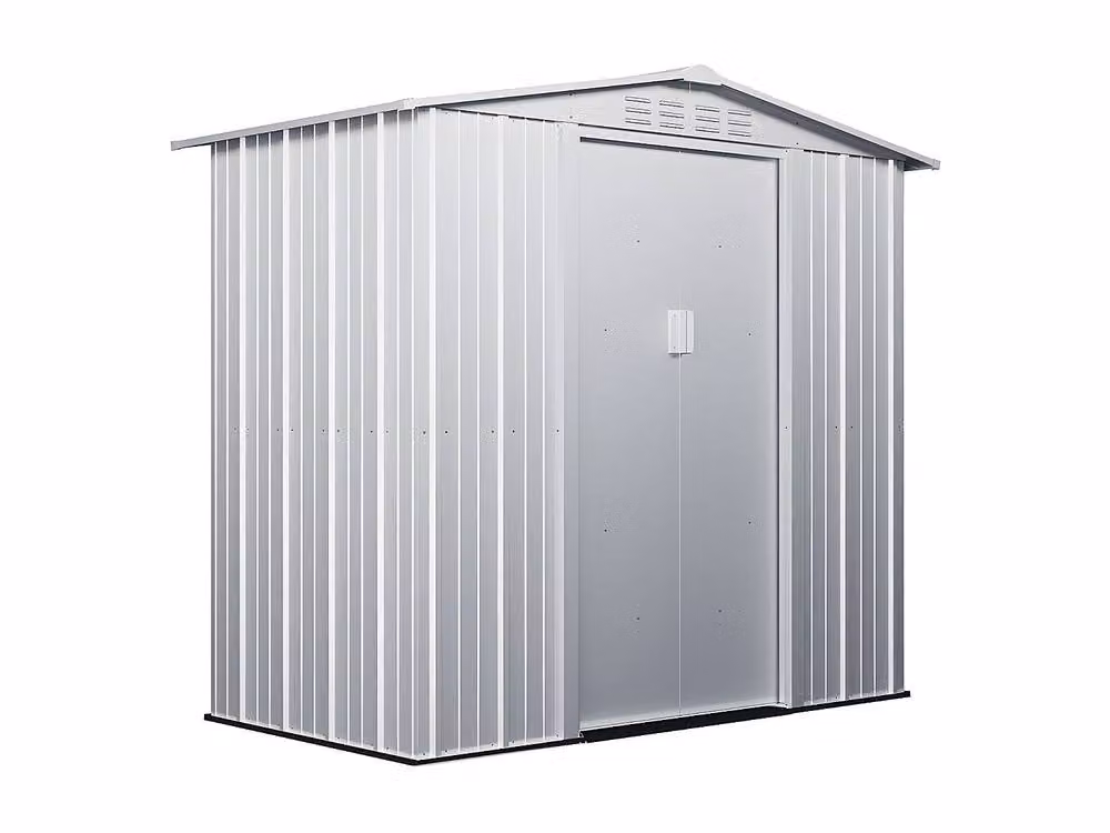 Vente-unique LINUS Galvanised Steel Garden Shed in Light Grey with Double Doors and Gable Roof – 2