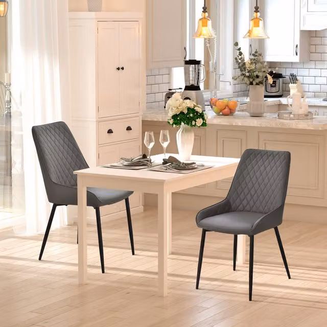 HOMCOM Set of 2 Grey PU Leather Quilted Dining Chairs with Metal Frame