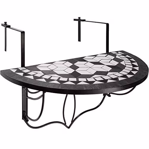 tectake Hanging Mosaic Balcony Table with Steel Frame, W/D/H: 75 x 65 x 62 cm, Black/White/Multicolour – 1