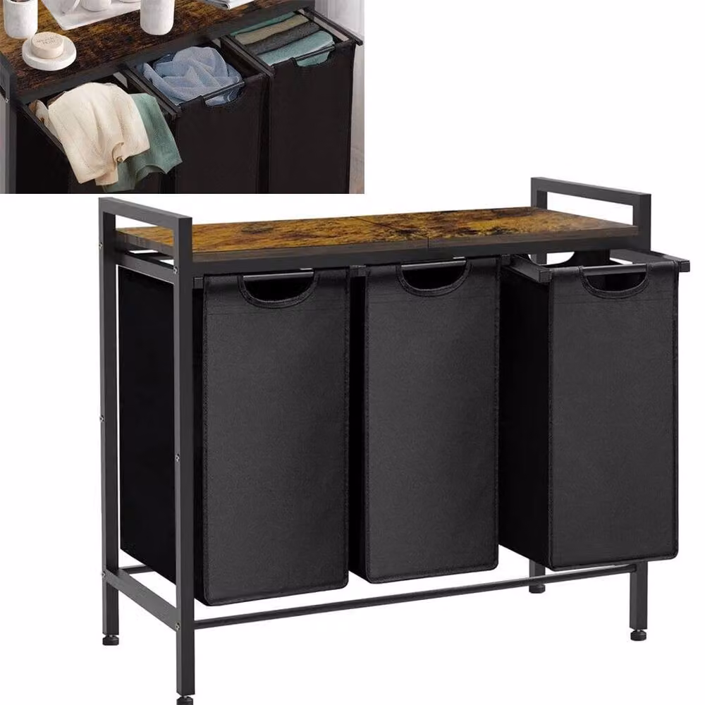 KORVIXA Large Industrial Wooden Laundry Hamper Basket with Removable Bag in Black, W/D/H: 120 x 40 x 71 cm – 4