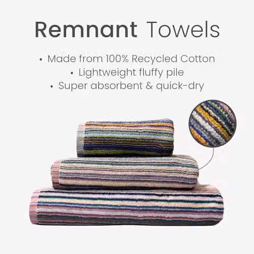 Odyssey 100% Recycled Cotton Bath Sheet Set in Multi Coloured Remnant Yarn Stripe, 2 x Large Towels, W: 90 cm, L: 150 cm, 400GSM – 2