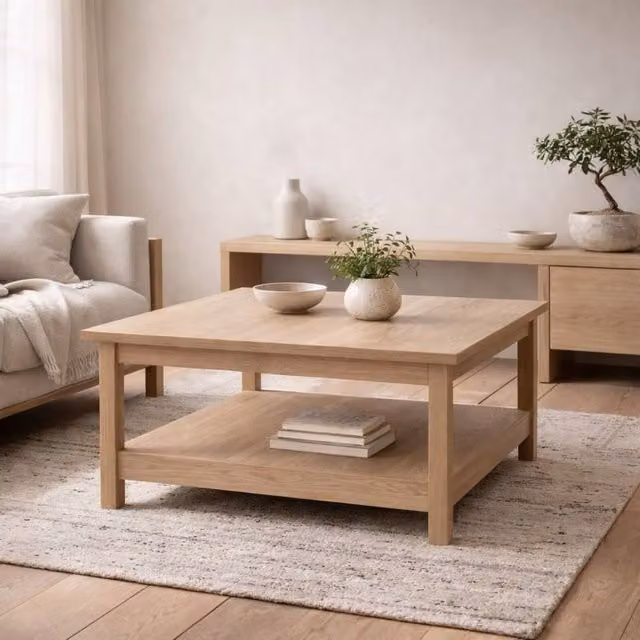Wyld Haus Gossmere Hickory Oak Effect Coffee Table in Natural Brown and Beige, W/D/H: 81.0 x 45.0 x 20.1 cm