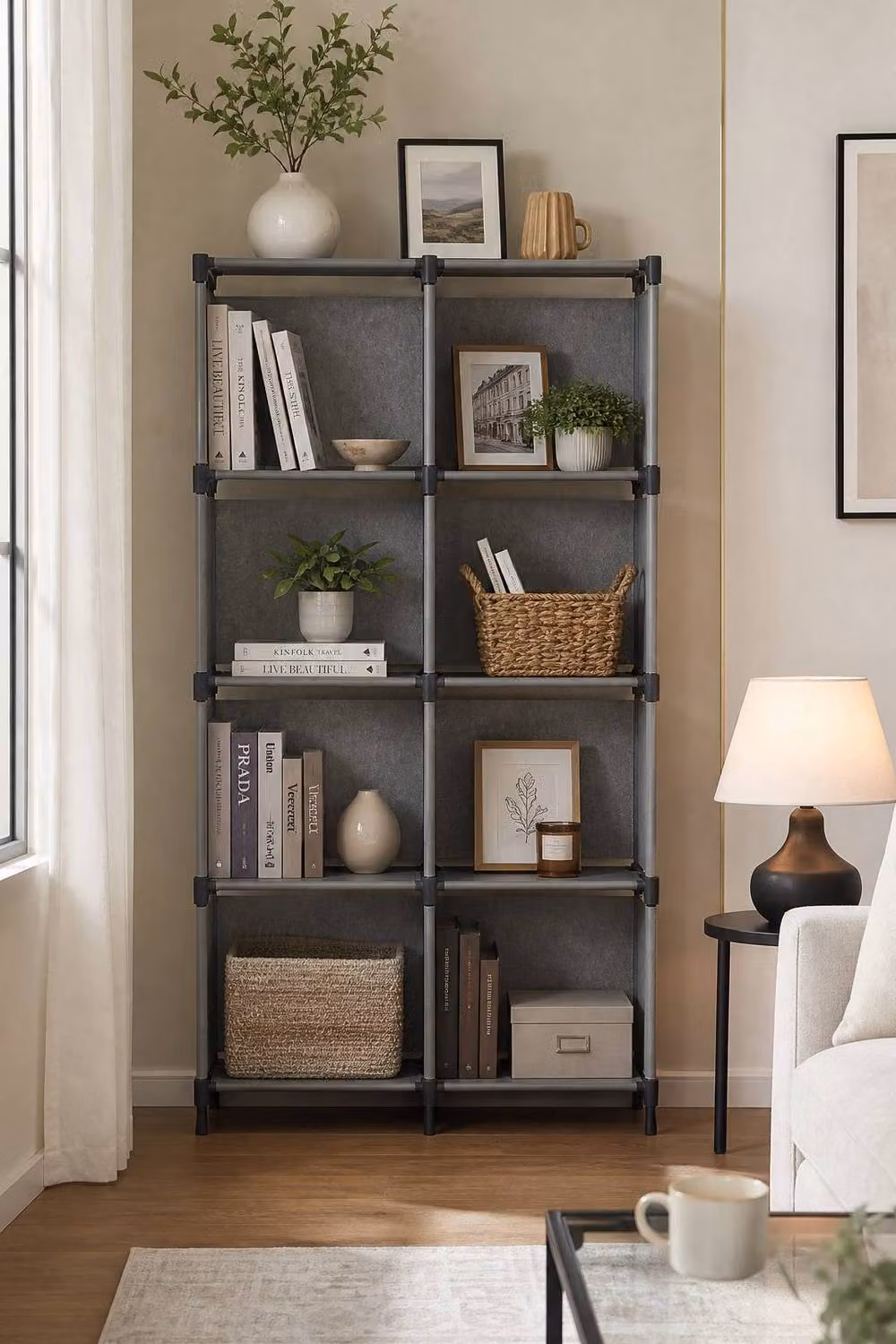 ExtraStar Modern Freestanding Multi Level Storage Shelf with Back Panel, Grey, W/D/H: 80.0 x 125.0 cm – 2