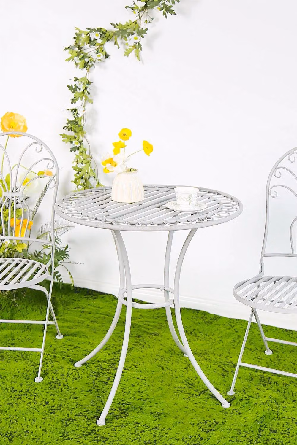 Glamhaus Metal Bistro 3 Piece Garden Patio Furniture Set in Antique Grey – 2