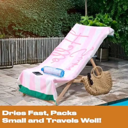 OHS Hello Summer Striped Microfibre Beach Towel, Pink, W/H: 71 x 152 cm – 2