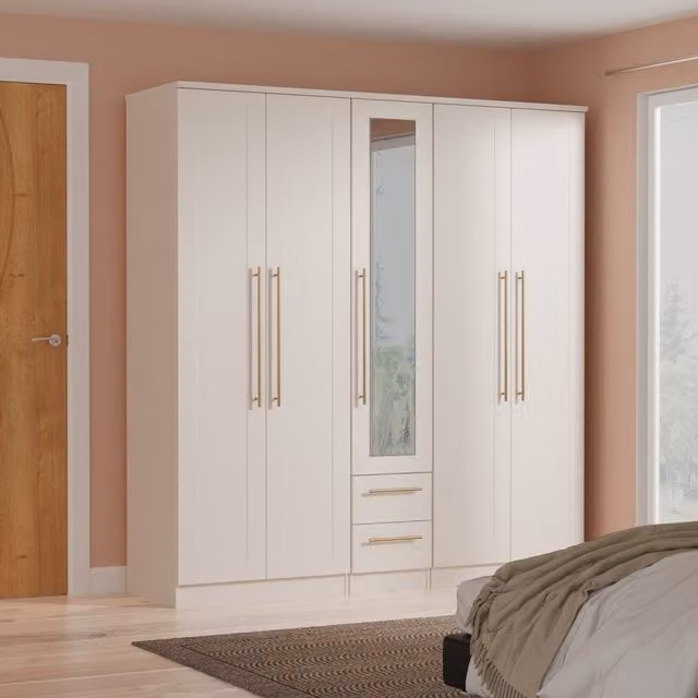 Haworth Ready Assembled Tall 5 Door 2 Drawer Mirror Wardrobe in Kashmir Matt