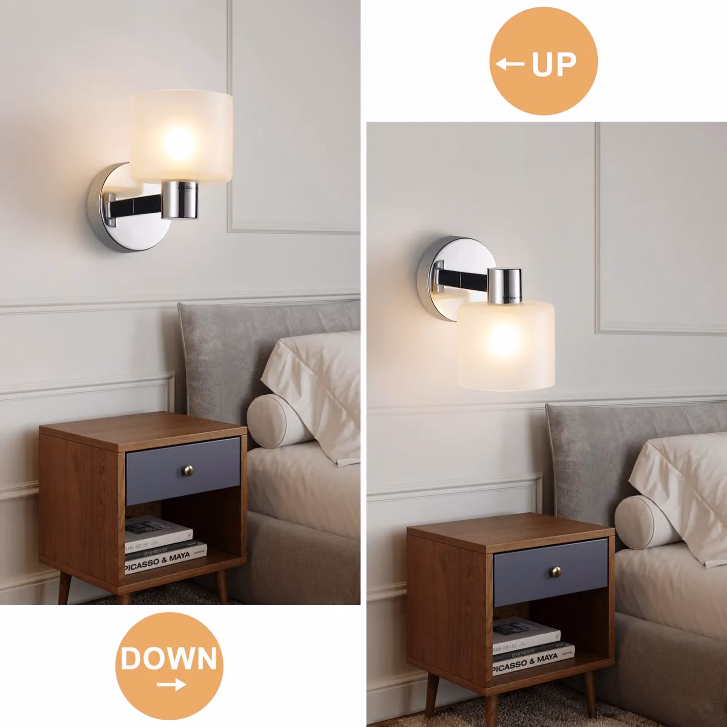 Harper Living Modern LED Dimmable Wall Light with Chrome Finish and Frosted Glass in Silver – 3