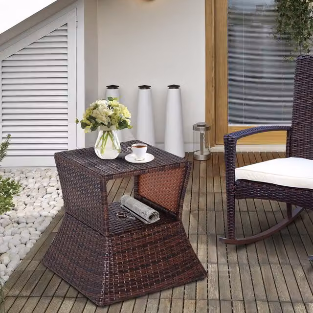 Outsunny Rattan Wicker Bistro Side Table in Brown