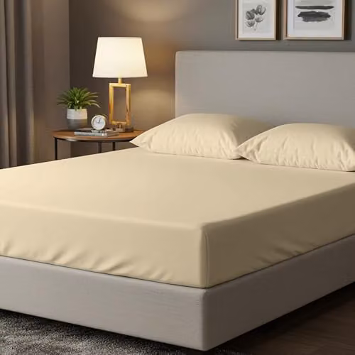 Snug City 200 Thread Count Cotton Fitted Bed Sheet, Beige, W/D/H: 140 x 200 x 30 cm – 3