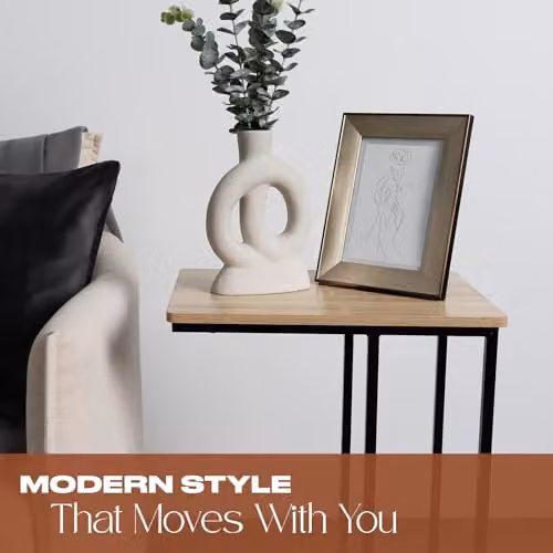 OHS C-Shaped Sofa Side Table in Brown with Metal Frame and MDF Top – 3