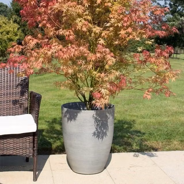 Primrose Cortina Stone Tall Round Planter in Grey