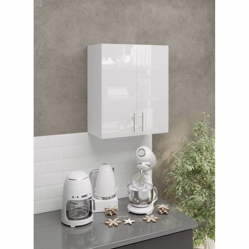 SPETLEK Modern Glossy White Kitchen Wall Unit Storage Cabinet with Internal Shelves – 2
