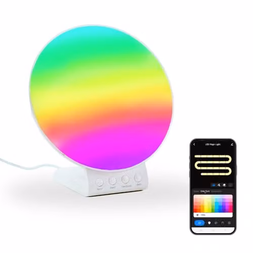 ValueLights Smart Sunrise Alarm Clock Wake Up Light in White with 2-in-1 Wireless Charger, Dual Alarms, Snooze Function and RGBIC Multicolour Lighting, Compatible with Amazon Alexa and Google Assistant