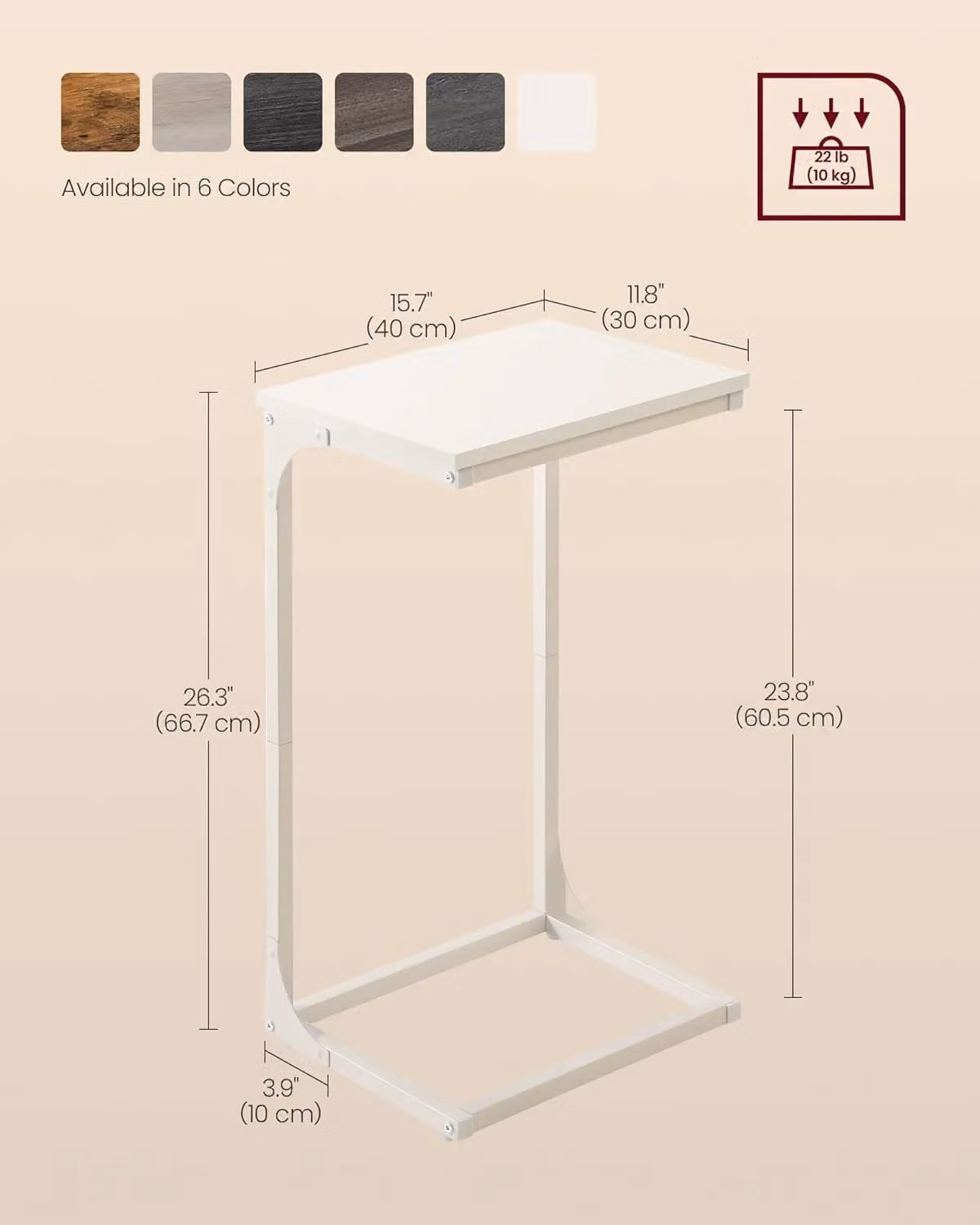 VASAGLE C-Shaped Industrial Side Table with Metal Frame and Composite Top in White – 2