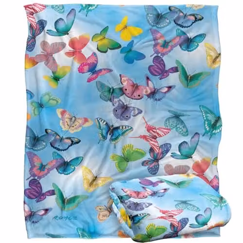JQ Licensing Royce McClure Butterfly Sky Pattern Super Soft Fleece Throw Blanket in White and Multicolour, W/D/H: 152 x 127 cm – 1