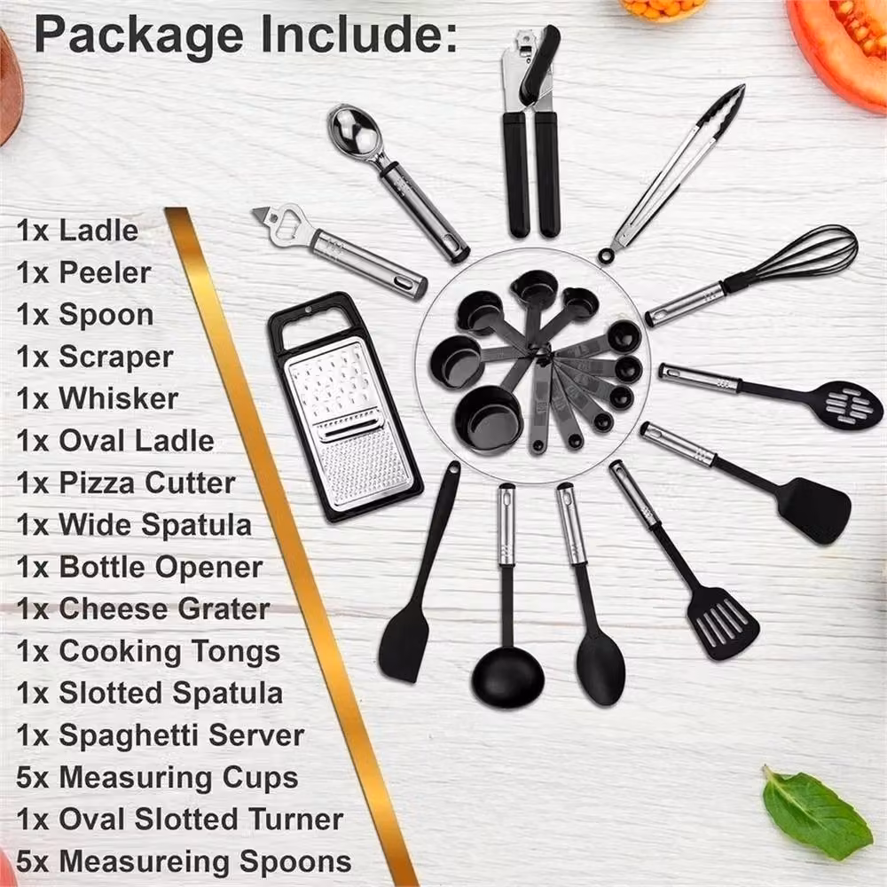 Nordara 24 Piece Black Silicone and Stainless Steel Kitchen Utensils Set – 3