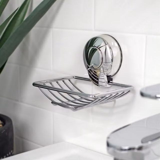 Showerdrape Suctionloc Chrome Steel Wall Mounted Soap Basket in Silver – 1