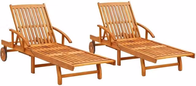 Berkfield Home Set of 2 Brown Solid Acacia Wood Sun Loungers with Adjustable Headrests and Castors – 1