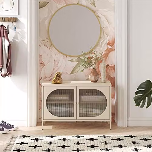 Dorel Home Luna Wide Accent Cabinet with 2 Glass Doors, Parchment White, W/D/H: 100 x 40 x 64 cm – 2
