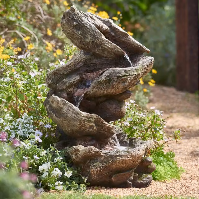 Primrose Rocky River Stone Effect Cascading Water Fountain with LEDs in Brown