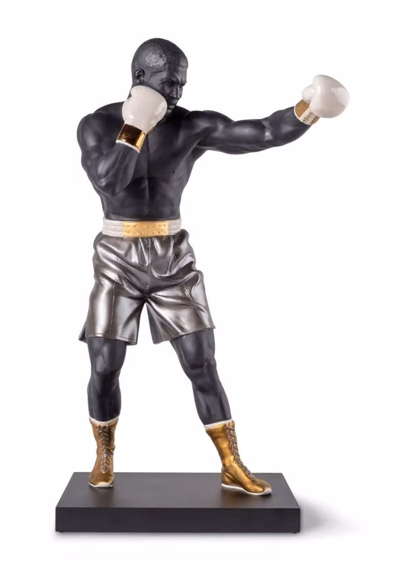 Lladró Boxer Porcelain Tabletop Sculpture in Black, White and Grey
