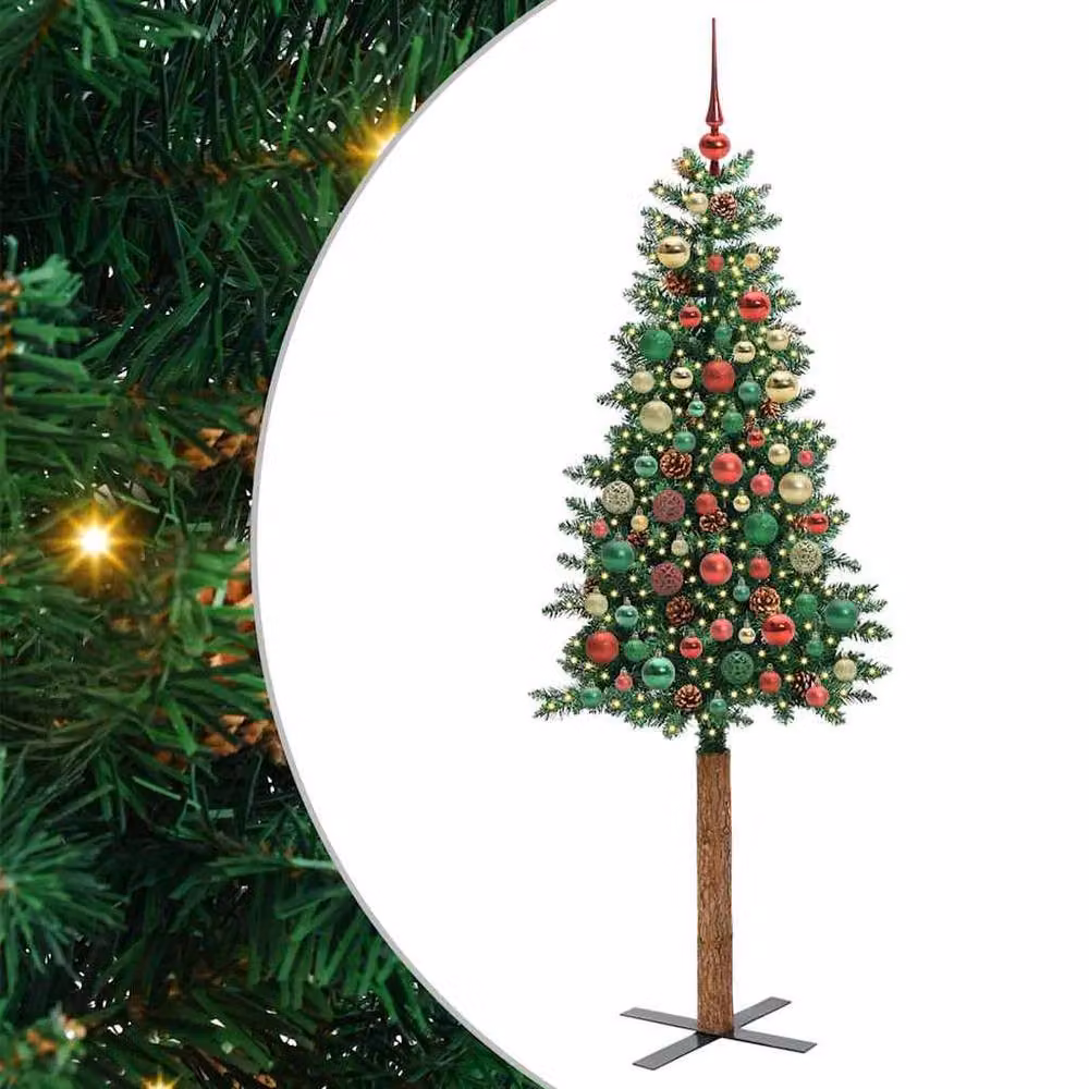 Berkfield Home Slim Green Christmas Tree, Height: 210 cm, PVC and Solid Pine Wood – 2