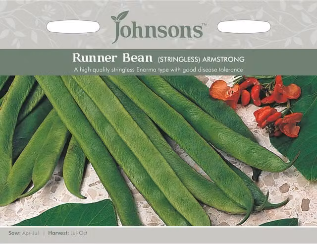 Johnsons Armstrong Stringless Phaseolus Coccineus Runner Bean Seeds, Red Fruit, Spring and Summer Vegetable Seeds