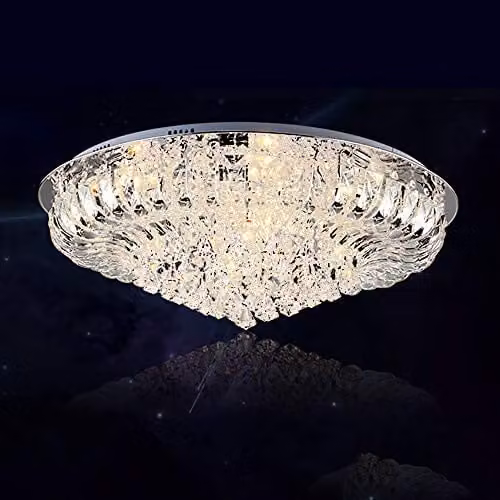 6167 Modern K9 Crystal LED Round Flush Ceiling Light Chandelier with Remote Control, Clear, Diameter: 80 cm – 1