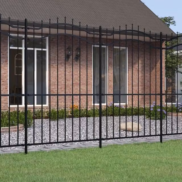 Berkfield Home Garden Fence with Spear Top in Black Powder-coated Steel, Height: 222 cm – 1