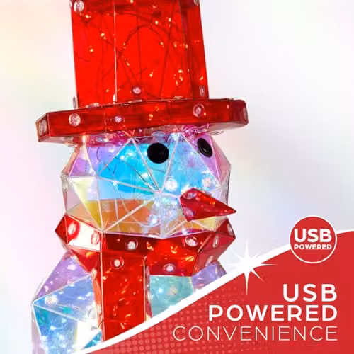 The Christmas Workshop Iridescent Snowman with 100 Cool White LED Lights, USB Powered Indoor Christmas Decoration, Height: 25 cm – 7
