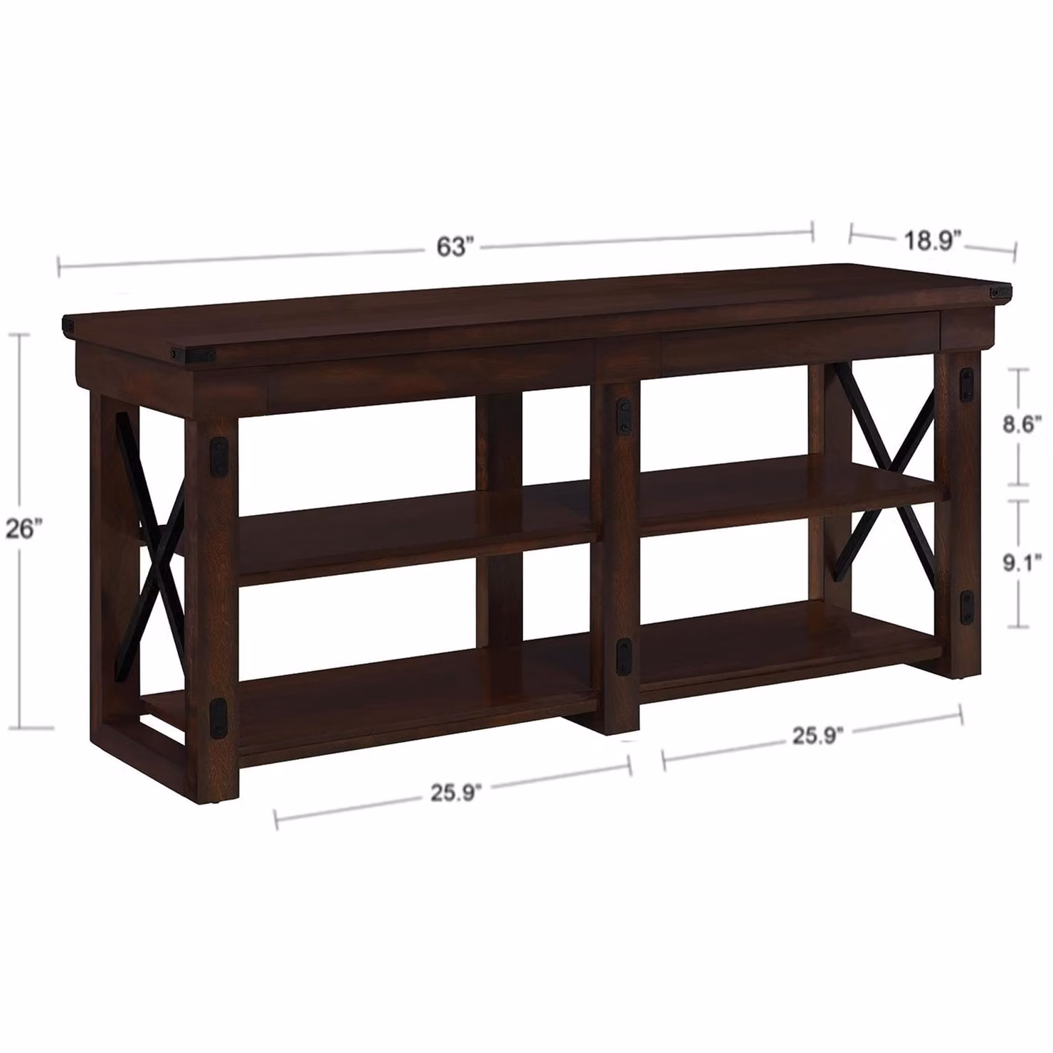 Dorel Rustic Oak Wood TV Stand with Shelves in Brown – 2