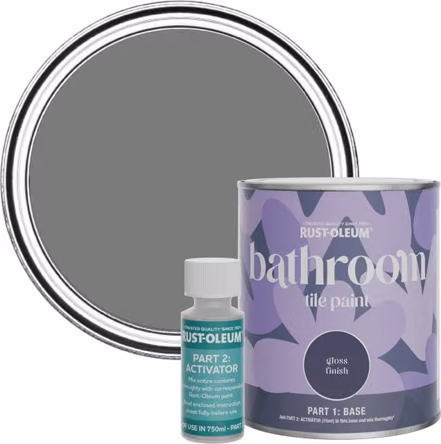 Rust-Oleum Bathroom Tile Paint in Gloss Finish, Torch Grey, 750ml