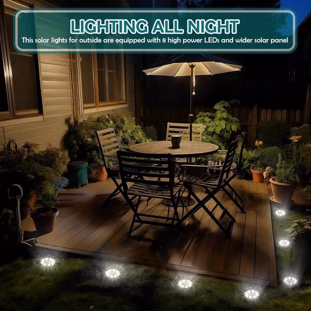 NESTLUNE 4 Pack Solar Powered Recessed Ground Lights in Silver with Cool White Transparent Glass for Garden and Terrace – 5