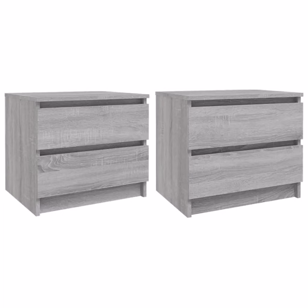Berkfield Home Set of 2 Grey Sonoma Bedside Cabinets in Engineered Wood W: 50 cm, D: 39 cm, H: 43.5 cm – 2