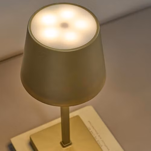 OHS Dimmable LED Cordless Table Lamp in Gold/Brass with Rechargeable Battery and Touch Control – 2