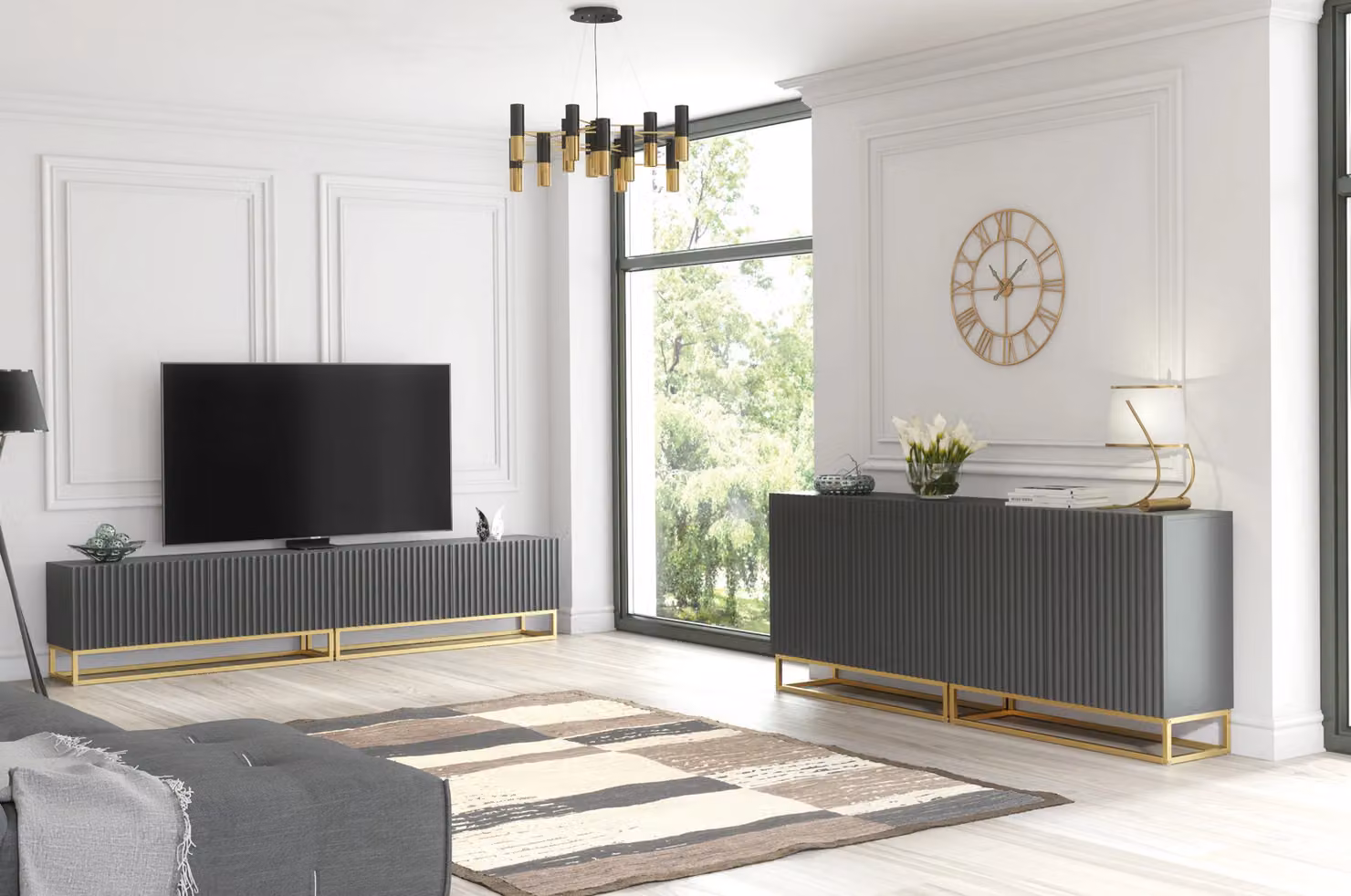 Creative Furniture Ripple Duo TV Unit in Grey and Gold, W: 200 cm, H: 45 cm, D: 35 cm – 4