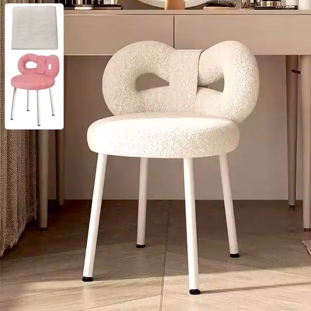FORGEVIO White Butterfly Back Vanity Stool Modern Upholstered Makeup Chair – 1